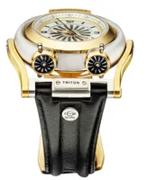 GV2 by Gevril Men's Triton Automatic Black Genuine Leather Strap Watch 49mm