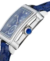 GV2 by Gevril Women's Bari Tortoise Swiss Quartz Diamond Accents Blue Handmade Italian Leather Strap Watch 34mm x 30mm