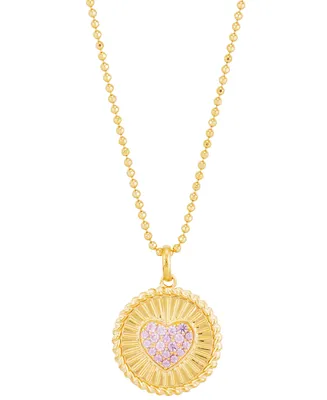 Lab-Grown Pink Sapphire Heart Disc Pendant Necklace (1/5 ct. t.w.) in 14k Gold-Plated Sterling Silver, 16" + 4" extender