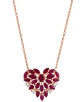 Effy Ruby (2-1/3 ct. t.w.) & Diamond (1/8 ct. t.w.) Heart Cluster 18" Pendant Necklace in 14k Rose Gold