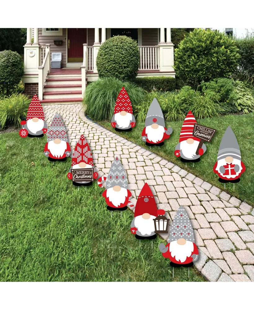 Big Dot of Happiness Christmas Gnomes - Lawn Decorations - Outdoor Holiday Party Yard Decor - 10 Pc