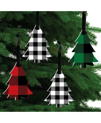 Holiday Plaid Trees - Buffalo Plaid Decor - Christmas Tree Ornaments - Set of 12