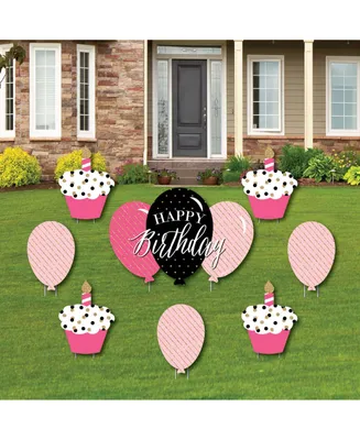 Chic Happy Birthday - Pink, Black & Gold - Yard Sign & Lawn Decor - Set of 8