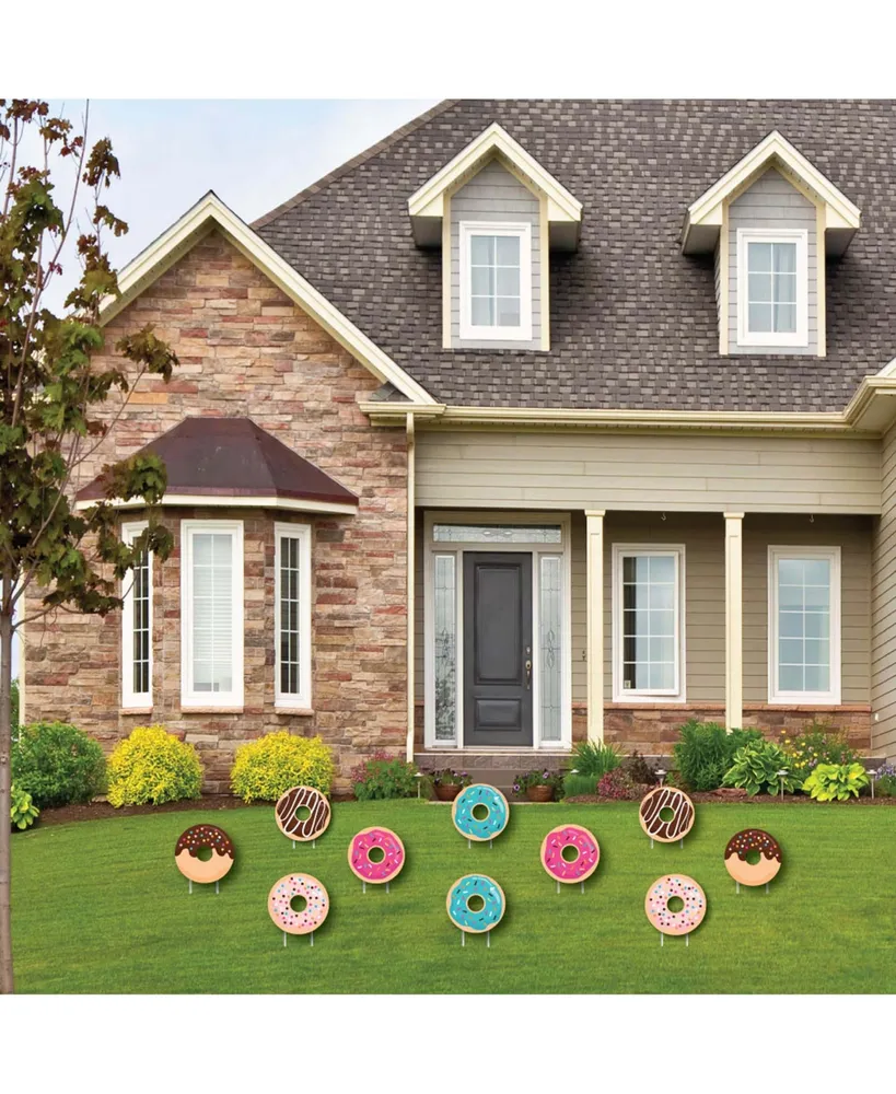 Donut Worry, Let's Party - Lawn Decor - Outdoor Doughnut Party Yard Decor 10 Pc