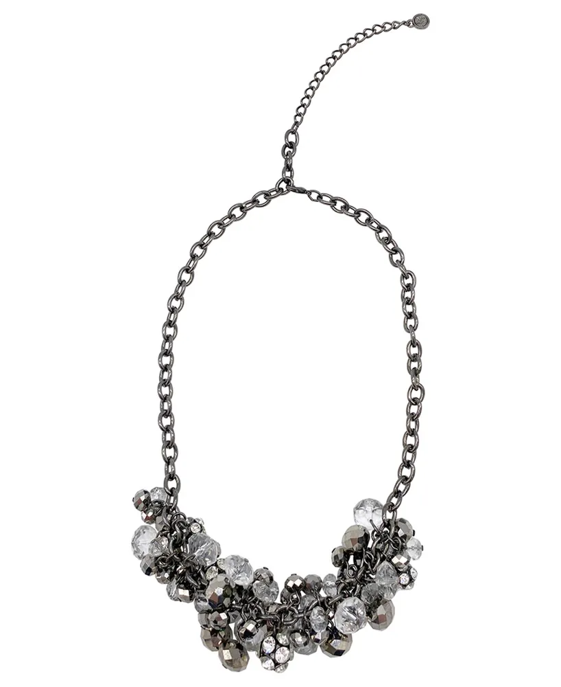 Adornia Oxidized Silver-Tone Crystal Cluster Adjustable Necklace