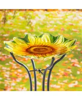 Evergreen 18" Hand Painted and Embossed Shaped Bird Bath, Sunflower