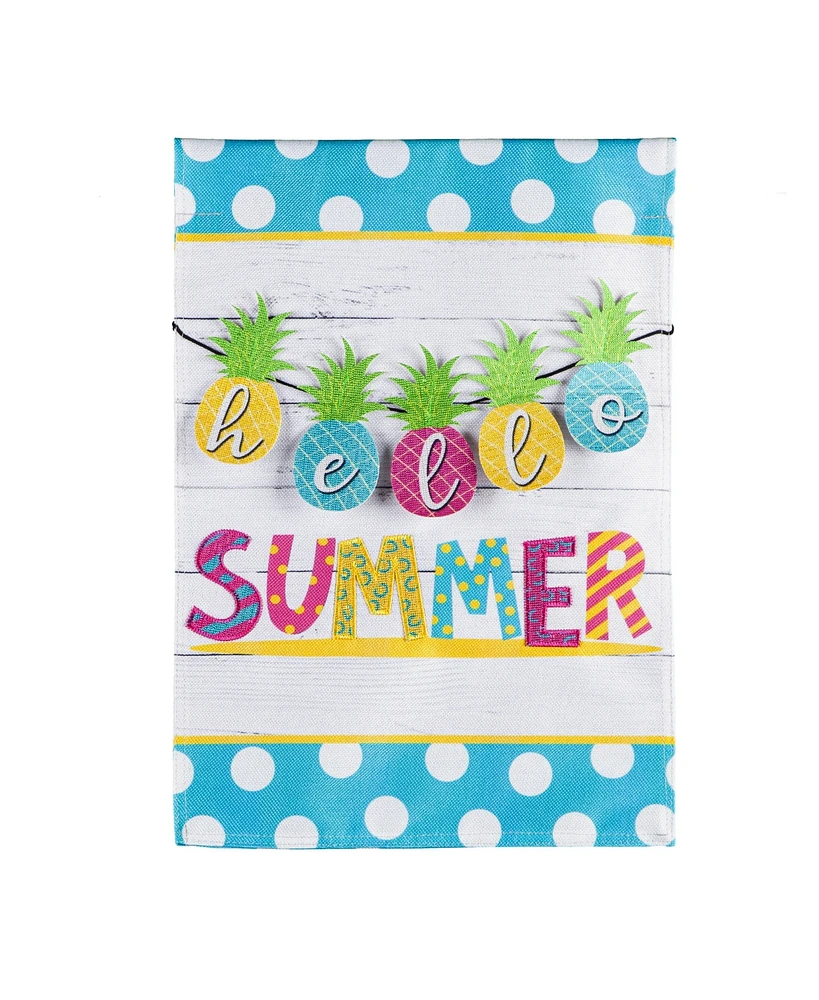 Evergreen Hello Summer Pineapple Banner Garden Burlap Flag