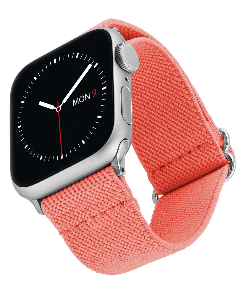 WITHit Coral Woven Elastic Band designed for Apple Watch 42mm (Series 1-3 only) & 44/45/46/49mm (Ultra & Ultra 2) - Coral, Silver