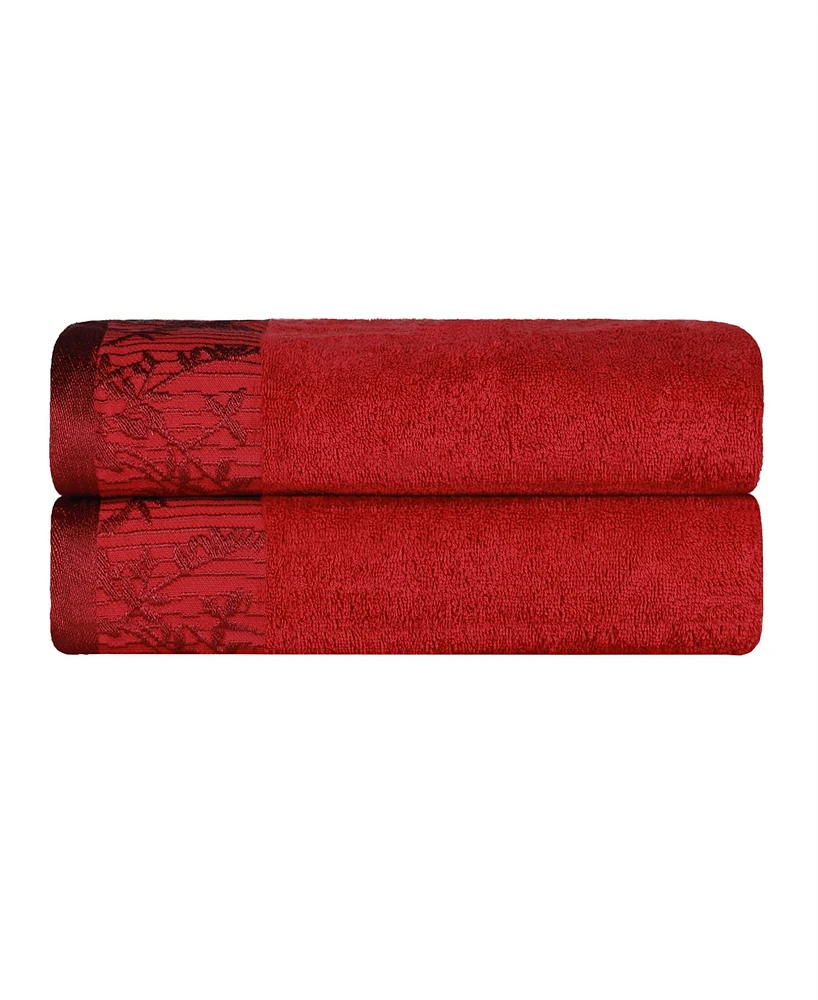 Superior Wisteria Floral Embroidered Jacquard Border Cotton 2 Pieces Bath Towel Set
