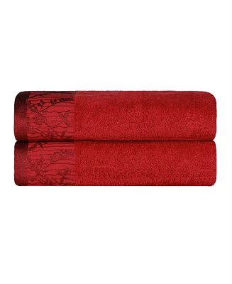 Superior Wisteria Floral Embroidered Jacquard Border Cotton 2 Pieces Bath Towel Set