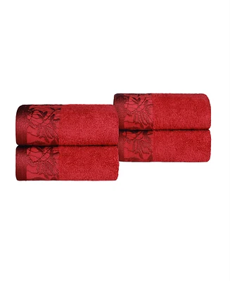 Superior Wisteria Floral Embroidered Jacquard Border Cotton 4 Piece Hand Towel Sets