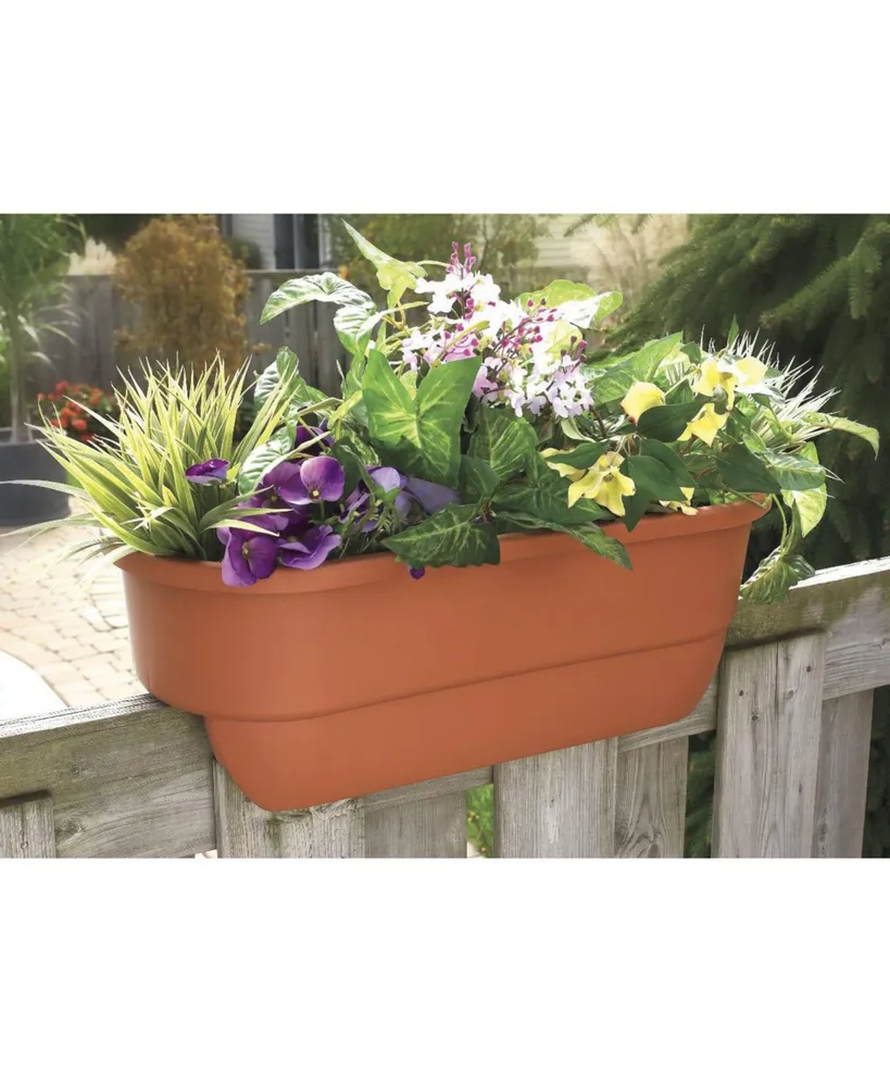 Apollo Plastic Dual Deck Railing Planter Terra Cotta Color 24 Inch