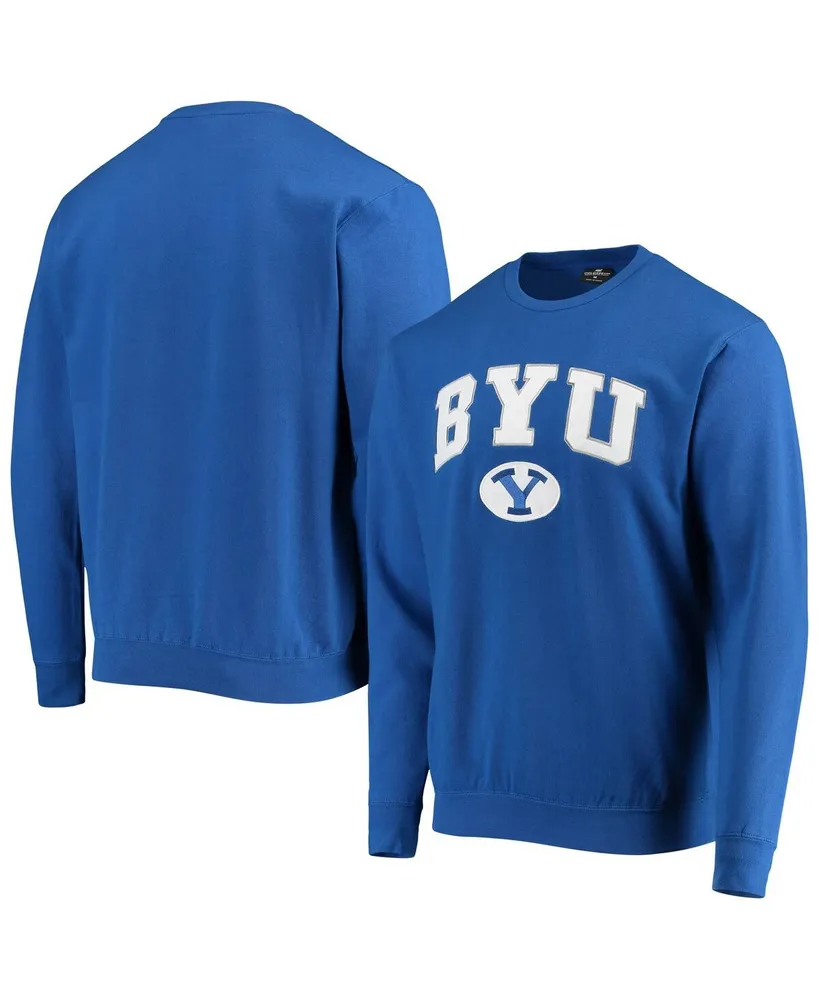 Men's Colosseum Royal Byu Cougars Team Arch & Logo Tackle Twill Pullover Sweatshirt