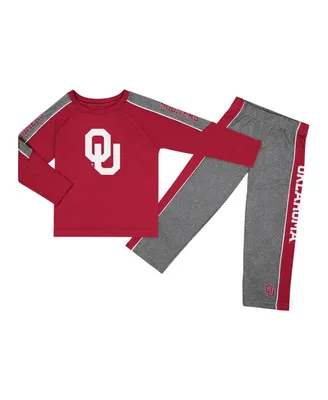Toddler Boys Colosseum Crimson, Heather Gray Oklahoma Sooners Logo Raglan Long Sleeve T-shirt and Pants Set