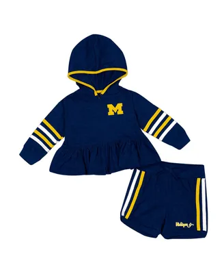 Girls Infant Colosseum Navy Michigan Wolverines Spoonful Full-Zip Hoodie and Shorts Set