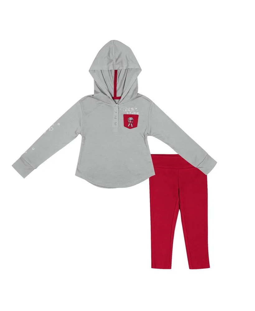 Toddler Girls Colosseum Gray, Crimson Alabama Crimson Tide Most Delightful Way Long Sleeve Hoodie T-shirt and Leggings Set