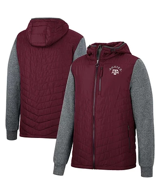 Men's Colosseum Maroon, Charcoal Texas A&M Aggies Course Herringbone Full-Zip Hoodie