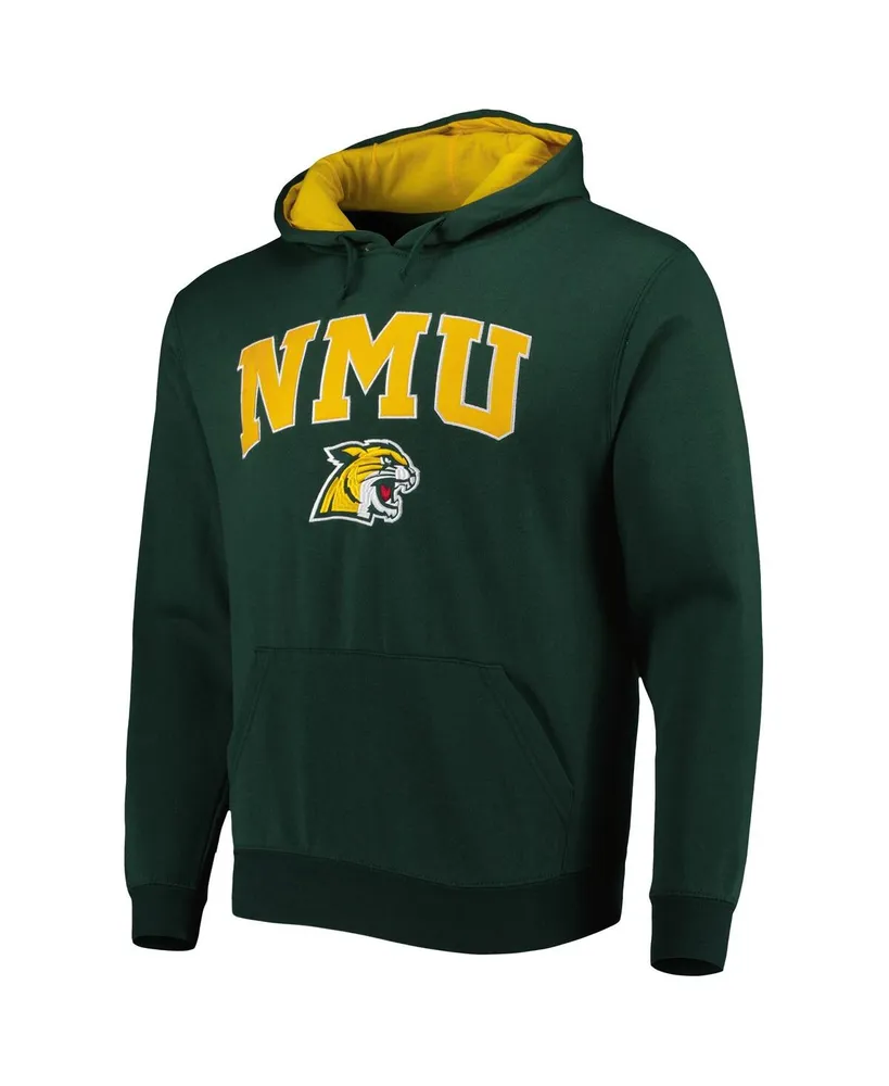 Men's Colosseum Green Northern Michigan Wildcats Arch & Logo Pullover Hoodie