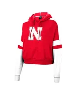 Women's Colosseum Scarlet Nebraska Huskers Throwback Stripe Arch Logo Cropped Pullover Hoodie