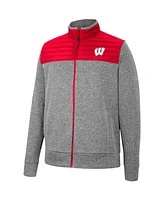 Men's Colosseum Charcoal, Red Wisconsin Badgers Putter Herringbone Full-Zip Jacket