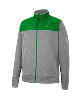 Men's Colosseum Gray, Kelly Green Oregon Ducks Putter Herringbone Full-Zip Jacket