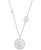 Mother-of-Pearl (10mm) & Cubic Zirconia Hamsa Hand & Evil Eye Pendant Necklace in 14k Gold-Plated Sterling Silver, 16" + 2" extender