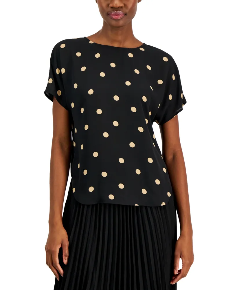 Anne Klein Polka-Dot Boat-Neck Blouse