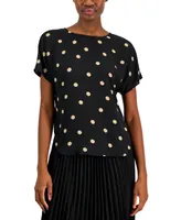 Anne Klein Polka-Dot Boat-Neck Blouse