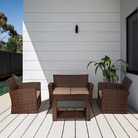 WestinTrends 4 Piece Outdoor Wicker Rattan Conversation Sofa set with Coffee table
