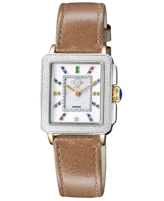 GV2 by Gevril Women's Padova Gemstone Swiss Quartz Diamond Accent Taupe Hand Made Italian Leather Strap Watch 27mm x 30mm