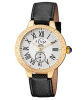 GV2 by Gevril Women's Astor Swiss Quartz Diamond Accents Black Genuine Leather Strap Watch 40mm