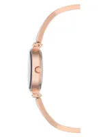 Anne Klein Women's Rose Gold-Tone Alloy Bangle with Navy Enamel and Crystal Accents Fashion Watch 33.5mm Set 4 Pieces