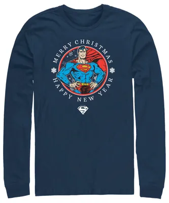 Fifth Sun Men's Superman Christmas Badge Long Sleeves T-shirt