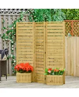 Wood Privacy Screen w/ 4 Raised Planter Box, 3 Panels & Drainage Holes