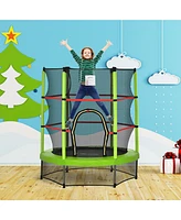 Outsunny 55" Steel Frame Kids Trampoline, Indoor w/ Net Enclosure