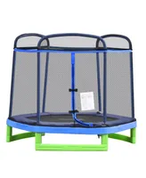 7' Spring Trampoline for Kids w/ Enclosure Net Indoor Play Toy, Blue