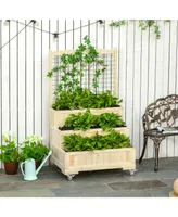 3-Tiers Wooden Raised Garden Bed Trellis, Back Storage Area