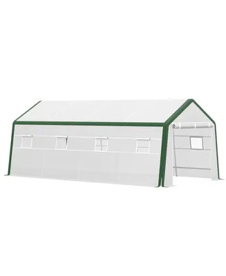 Outsunny Large Growing Greenhouse Nursery w/ Windows Roll Up Door Pe Cover