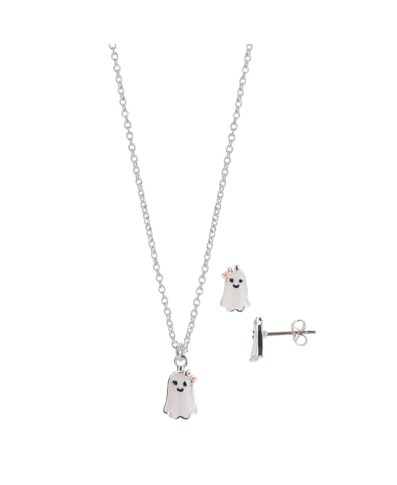 Fao Schwarz Silver Tone Ghost Necklace and Earring Set, 3 Pieces