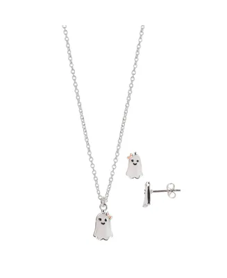 Fao Schwarz Silver Tone Ghost Necklace and Earring Set, 3 Pieces