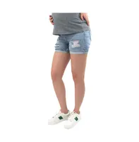 Indigo Poppy Maternity Destructed Cuffed Shorts with Under Belly