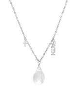 Macy's Clear Quartz Pear Shape Bead 16mm Faith Charm Necklace in Fine Silver Plated Brass