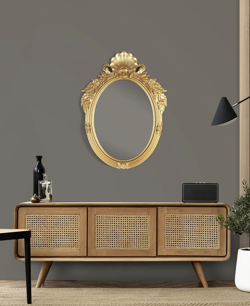 Oval Antique-Like Metal Framed Wall Mirror, 35" x 26"
