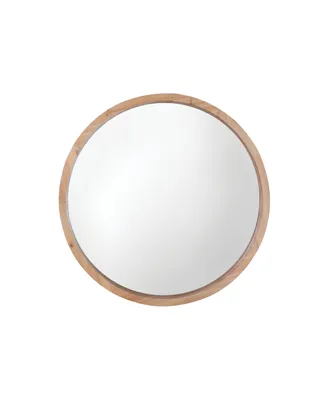 Round Natural Wood Frame Bathroom Vanity Wall Mirror 22" D