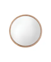 Round Natural Wood Frame Bathroom Vanity Wall Mirror 22" D