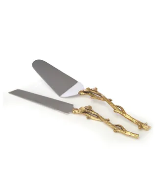 Classic Touch Cake Server and Knife Set with Leaf Design