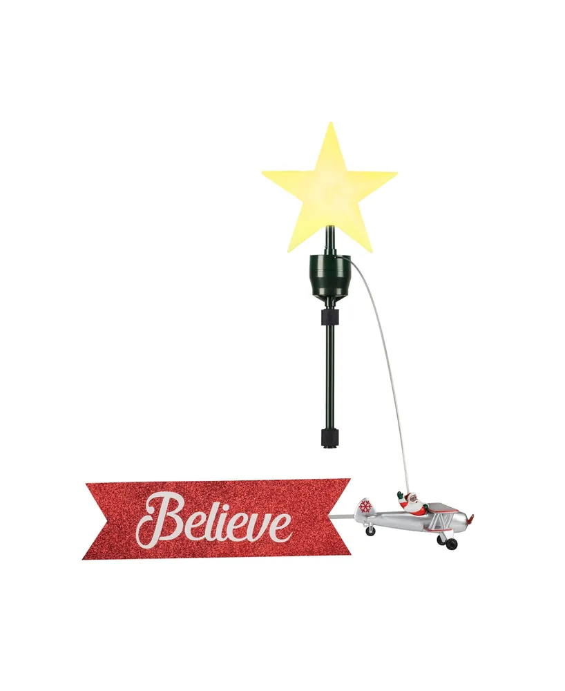 Santa's African American Biplane Animated Tree Topper with Banner Holiday Decor