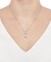 Cultured Freshwater Pearl (9mm) & Diamond (1/5 ct. t.w.) Halo 18" Pendant Necklace in Sterling Silver
