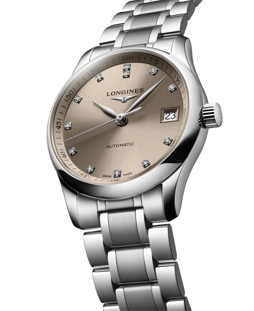 Longines Women's Swiss Automatic Master Diamond (1/20 ct. t.w.) Stainless Steel Bracelet Watch 34mm