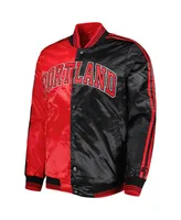 Men's Starter Red, Black Portland Trail Blazers Fast Break Satin Full-Snap Jacket